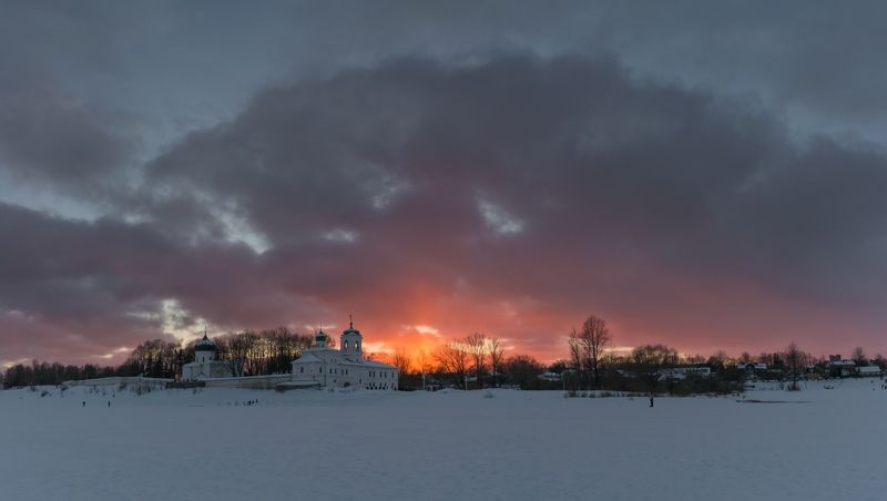 pskov, pleskau, псков, церковь, landscape, pskovregion, монастырь, sunset, закат, вечер, snow, frost, winter, зима, снег, мороз Закатphoto preview