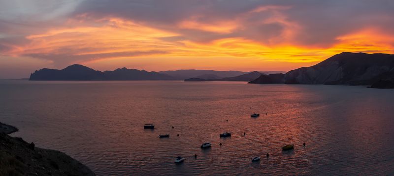 пейзаж, крым, море, черное, закат, карадаг Однажды вечером... фото превью