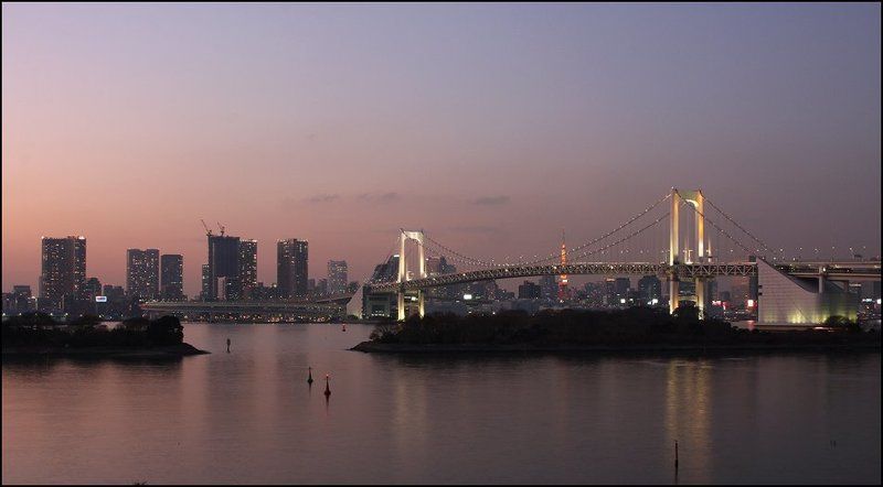 токио, rainbow bridge, мост, япония, закат Tokio Rainbow Bridgephoto preview