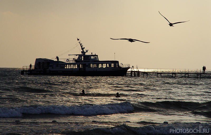 лето, море, вечер, теплоход, черное море, анапа Джеметеphoto preview