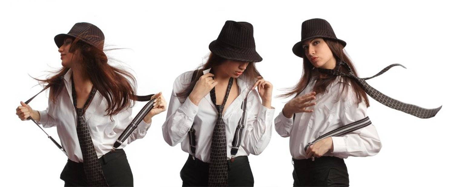 настя, девушка, шляпа, галстук, подтяжки, студия, Павел Круглик