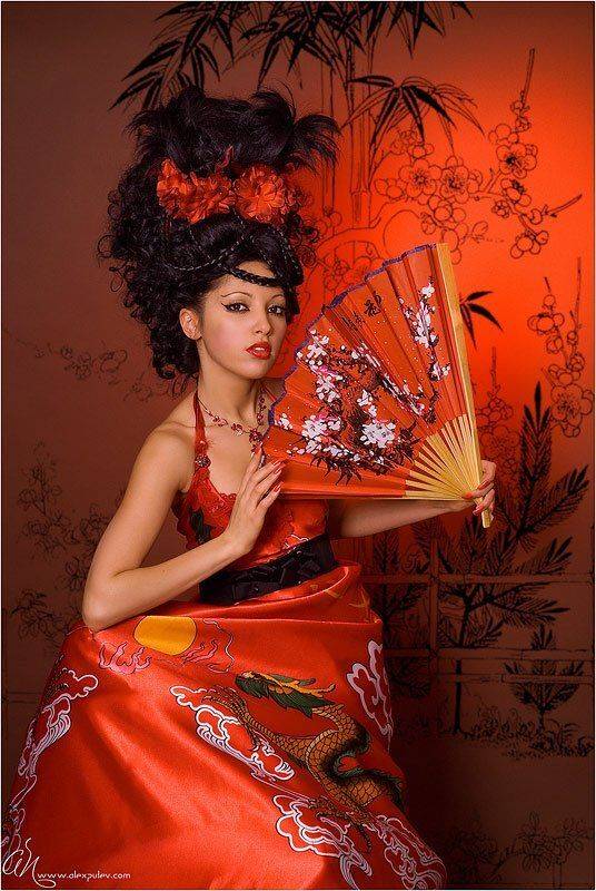 гейша,девушка,веер,прическа, Александр Путев
