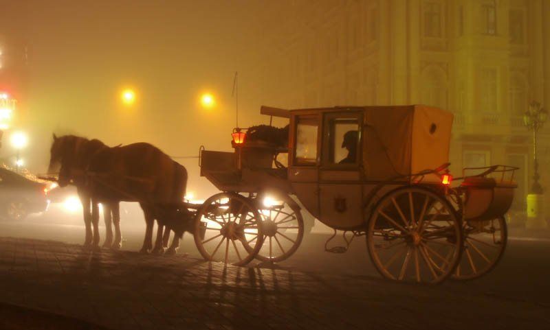 одесса, туман, вечер, карета старый городphoto preview