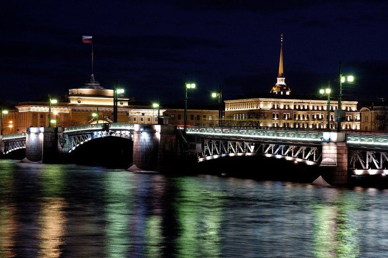 питер, зима, ночь, мост, непогода, нева Дворцовый мостphoto preview