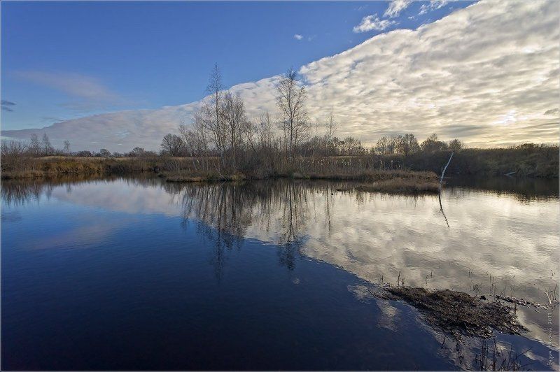 вода, небо, облака, пейзаж, тишина Ноябрьская симметрия фото превью