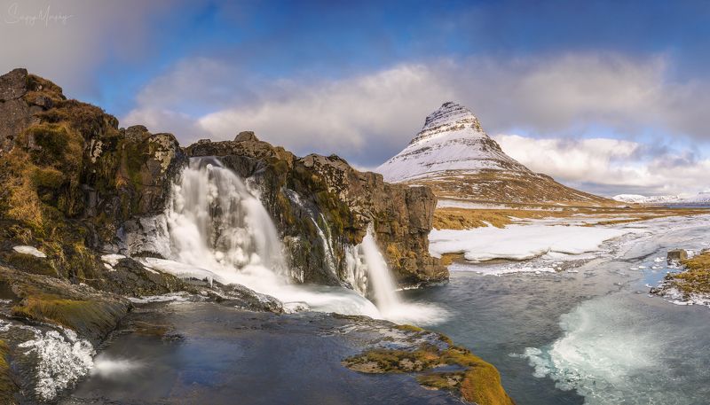 the lower waterfalls and kirkjufell The lower waterfalls and Kirkjufell.photo preview