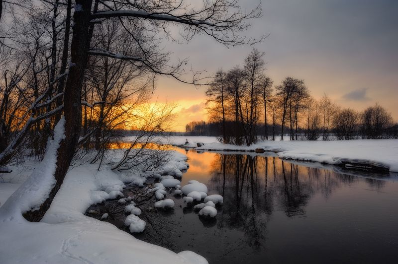 зима,февраль,вечер,прозрачный,закат,свет,вида,снег,озеро,пейзаж Прозрачный вечер февраля фото превью