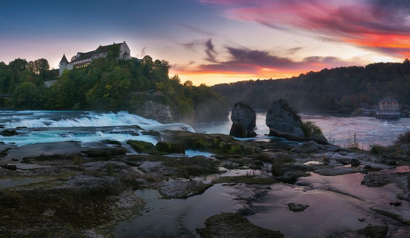 cityscape,travel,waterfall,sunset,landscape,panorama,swiss Rhinefallsphoto preview