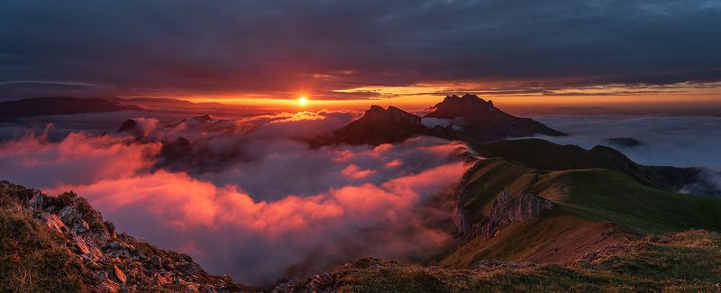 закат, большой тхач, малый тхач, асбестная, горы, пейзаж, рассвет, кавказ, адыгея, ачешбоки, Над облакамиphoto preview