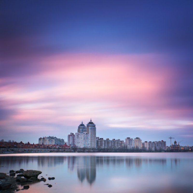 киев,оболонь,закат,длинная выдержка городской закат ...photo preview