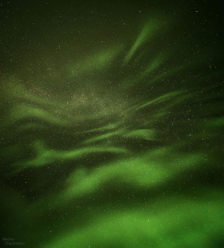 северное сияние, аврора, мурманская область, небо, звёзды, космос Сияниеphoto preview