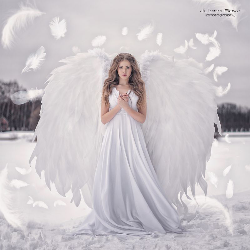 девушка, ангел, зима, крылья, невинность, белое платье winter angelphoto preview