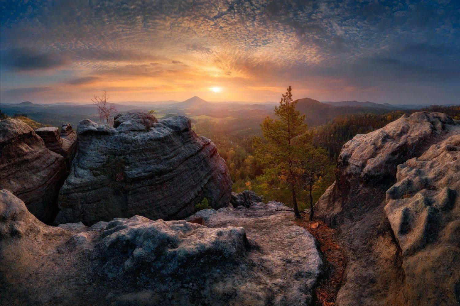 скалы, осень, закат, чехия, Cтанислав Малых