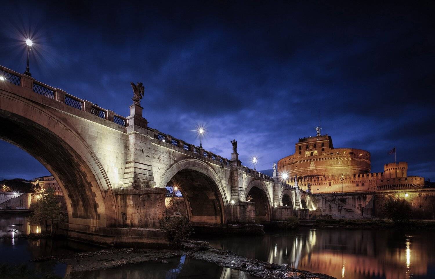 rome, city, night, architecture, italy, river, sunset, blue, light,, Pawel Olejniczak