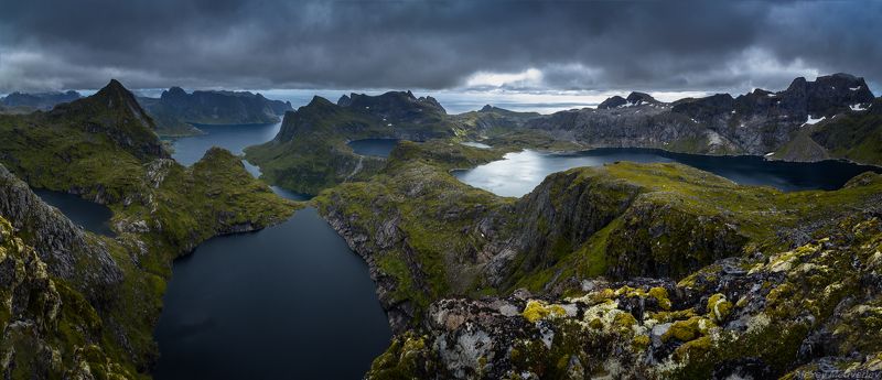 lofoten, summer, norway, cold, fjord, dark, rocks, mountains, lake, green, норвегия, север, фьорды, горы, north, лофотены, monkebu, moskenes, moskenesøya Вода и каменьphoto preview