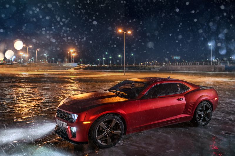car, camaro, chevrolet, sportcar, night, light, snow, red, 2016, winter, auto, race Camarophoto preview
