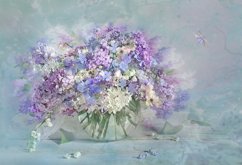 весна цветы букет ландыши незабудки сирень Весенняя гамма чувствphoto preview