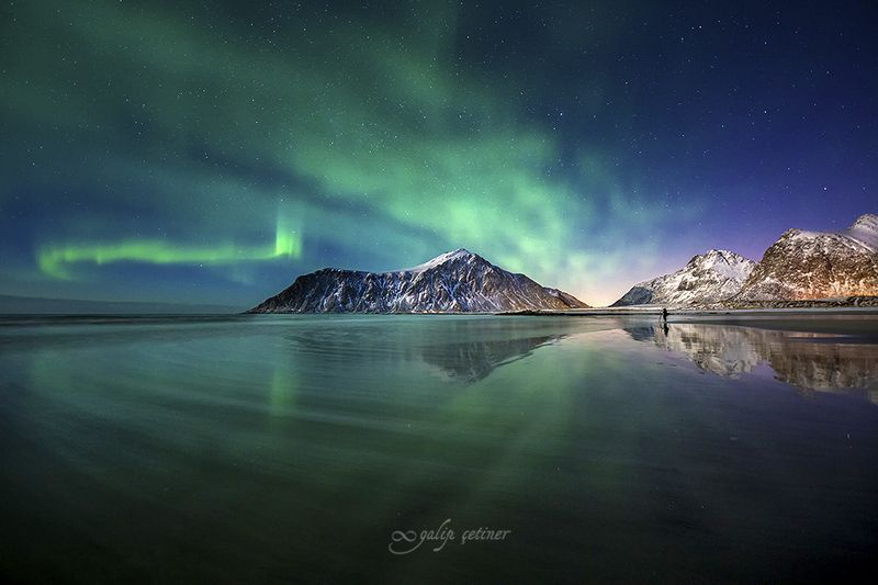 northern light, sea, beach, seascape, nightscape, landscape, nature, night,aurora borealis, aurora Northern Lights in the Nightphoto preview