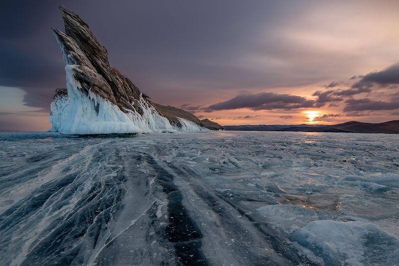 лед, байкал, ольхон, пейзаж, зима, рассвет, закат, огой Остров Огойphoto preview