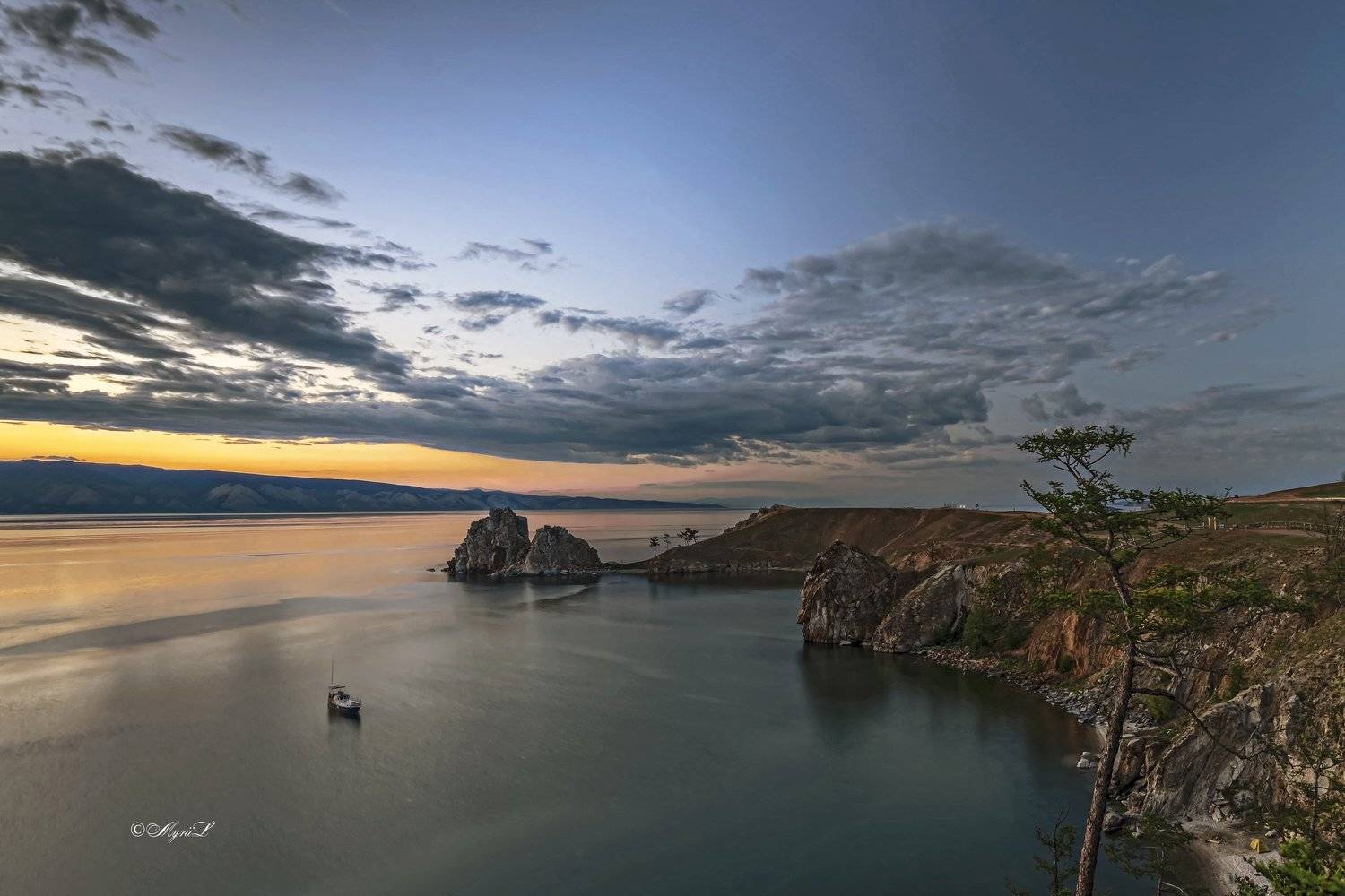 озеро, мыс, вечер, закат, пейзаж, Юрий Левко