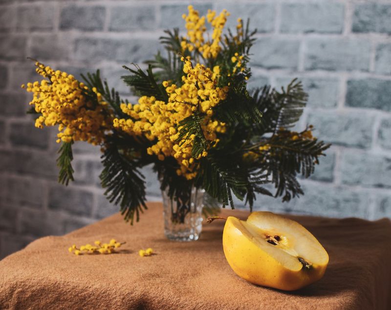 весна, цветы, мимоза, фрукты, яблоко Весна...photo preview