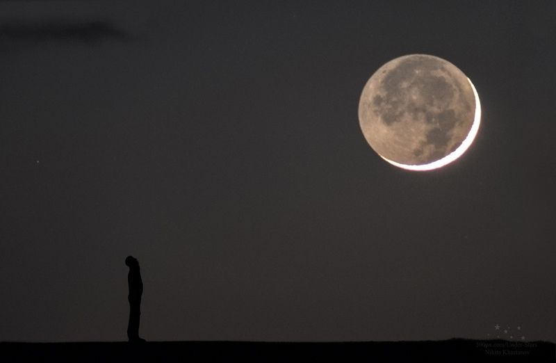 луна, месяц, звезды, силуэт, ночь, астрофото, пепельный свет луны, телескоп Прогулка под Лунойphoto preview