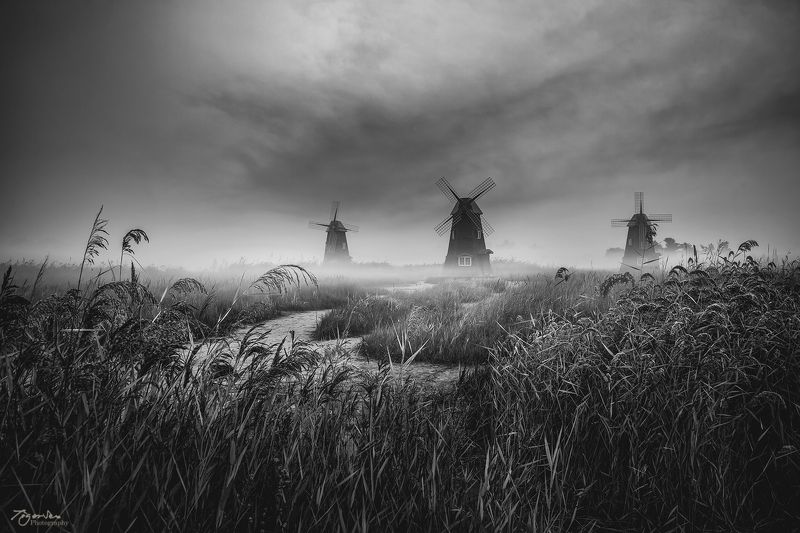 windmill forest b&w cloud path for morning moody Korea landscape  New dayphoto preview