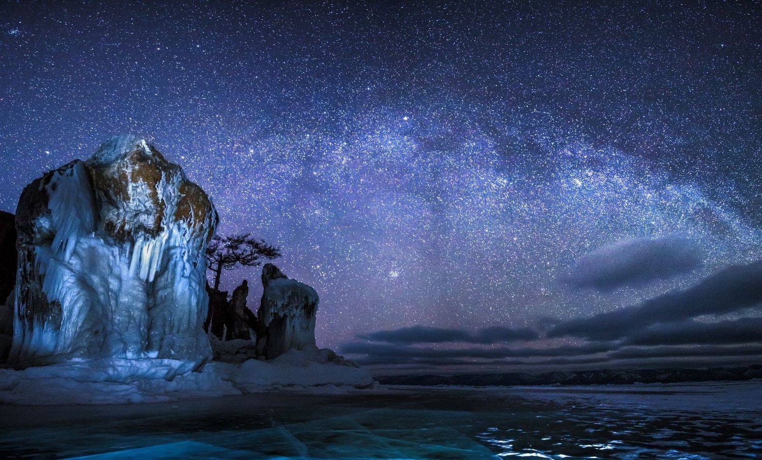 байкал, зима, лед, снег, путешествие, ночь, звезды, звездное небо, млечный путь, наплески, озеро, Сергей Шабанов