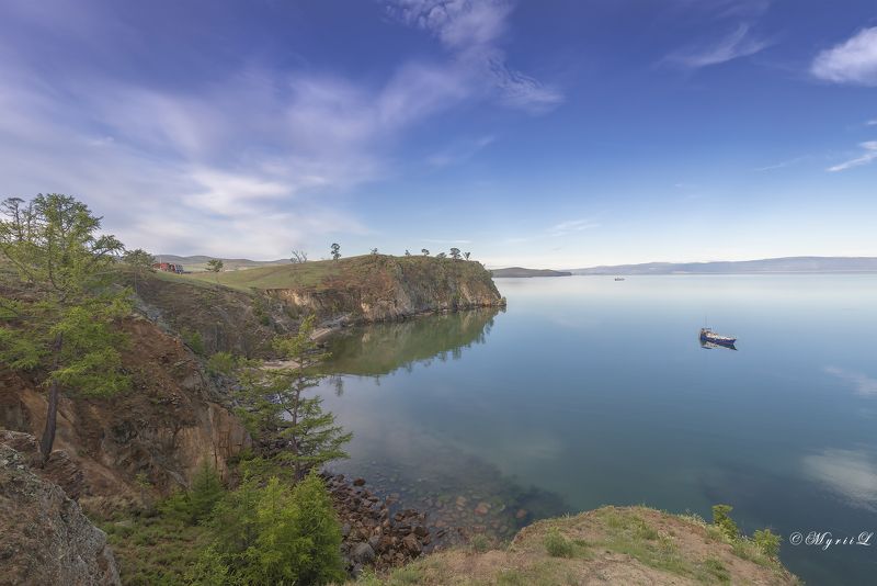 озеро, мыс, утро,тишина,  пейзаж Гавань, Байкалphoto preview