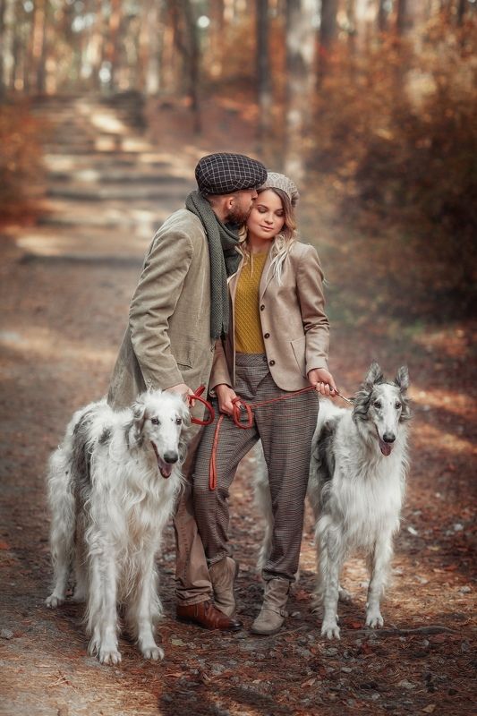 осенний парк, собака, собаки, влюбленные photo preview