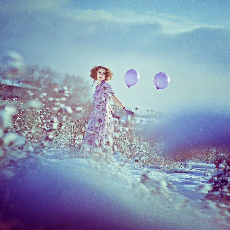 девушка, поле, рассвет, зима ***photo preview