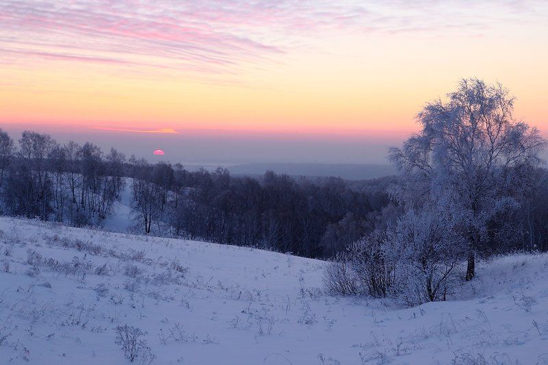 зима, закат Последний штрихphoto preview