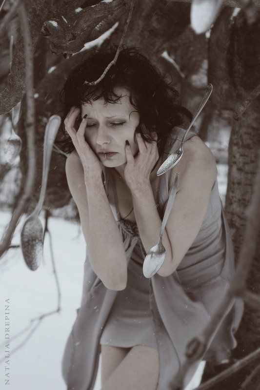 ложки, зима, холод, снег, деревья, завтрак Холодный Завтракphoto preview