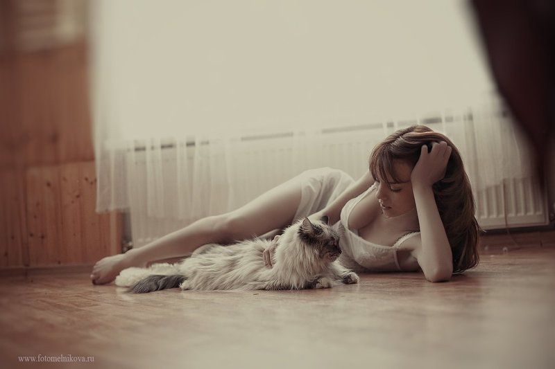 девушка, бьюти, портрет, профессиональное фото, гламур Девушка и кошка.photo preview