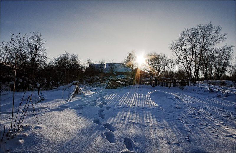 зима, тени, деревня, мороз, солнце *photo preview