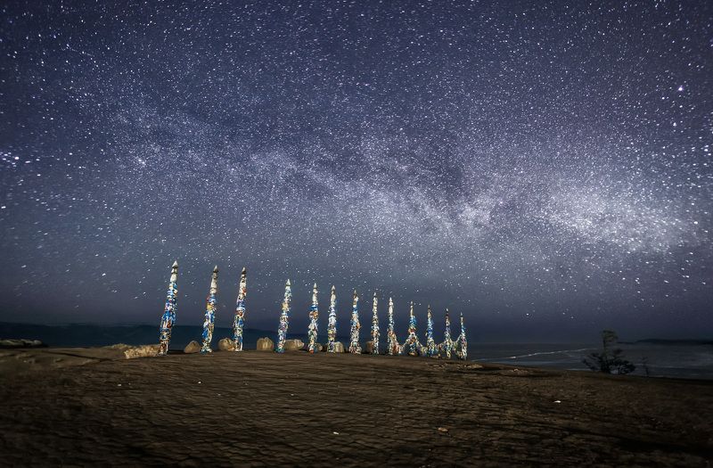 байкал, зима, снег, путешествие, ночь, звезды, звездное небо, млечный путь, культура, традиции, наследие Сэргэphoto preview