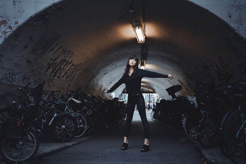 attractive,  beautiful, people,  pretty,  fashion model,  sexy,  fashionable,  long hair,  hair,  curly hair,  femininity,  skin,  dress,  performance,  woman,  concert , music hall,  dark Trouble and Desirephoto preview