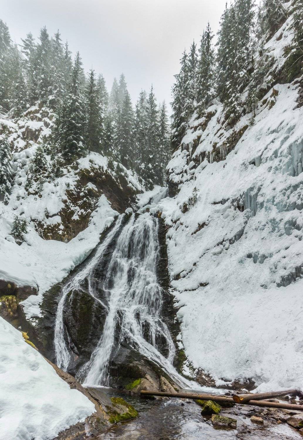 landscape winter mountains snow fog photography photo canvas wallpaper nature trees frame view waterfall, Comșa Bogdan