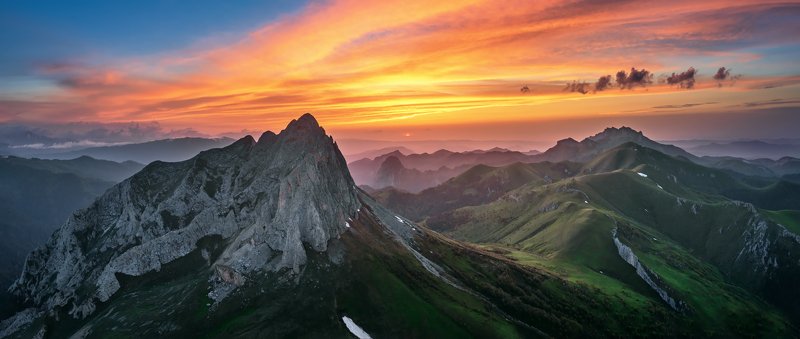 закат, большой тхач, малый тхач, асбестная, горы, пейзаж, рассвет, кавказ, адыгея, ачешбоки Природный парк \