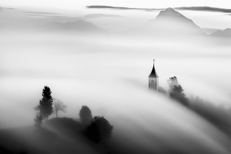 jamnik, lake, sunrise, morning, church, landscape,  slovenia Over the cloudsphoto preview