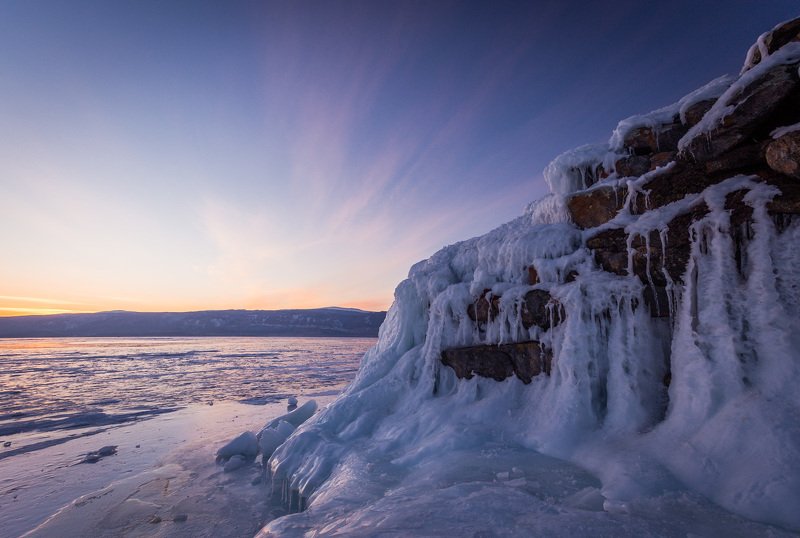 байкал, зима, лед, снег, путешествие, закат, солнце Закат над мысом Кобылья головаphoto preview