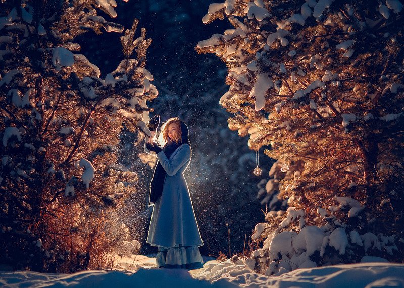 вечерняя фотография, фотосессия на природе, девушка, зима photo preview