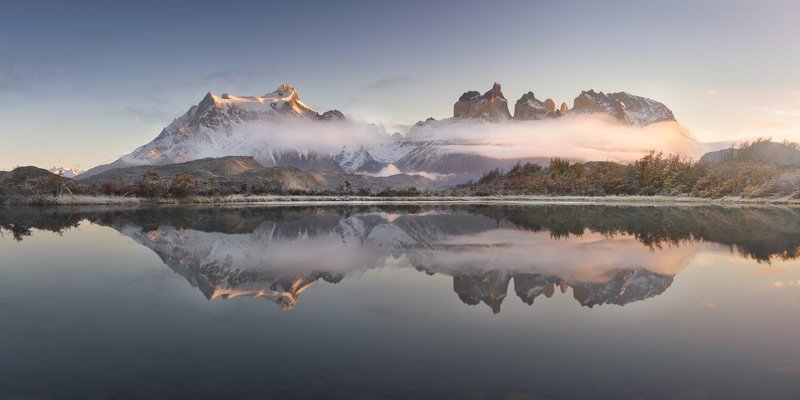 america, andes, beautiful, blue, chile, clouds, cuernos, del, frost, glacier, hiking, hill, ice, lake, landmark, landscape, light, mirror, morning, mountain, national, nature, outdoor, paine, pano, panorama, panoramic, park, patagonia, peak, pehoe, range, That Which is Above is from That Which is Belowphoto preview