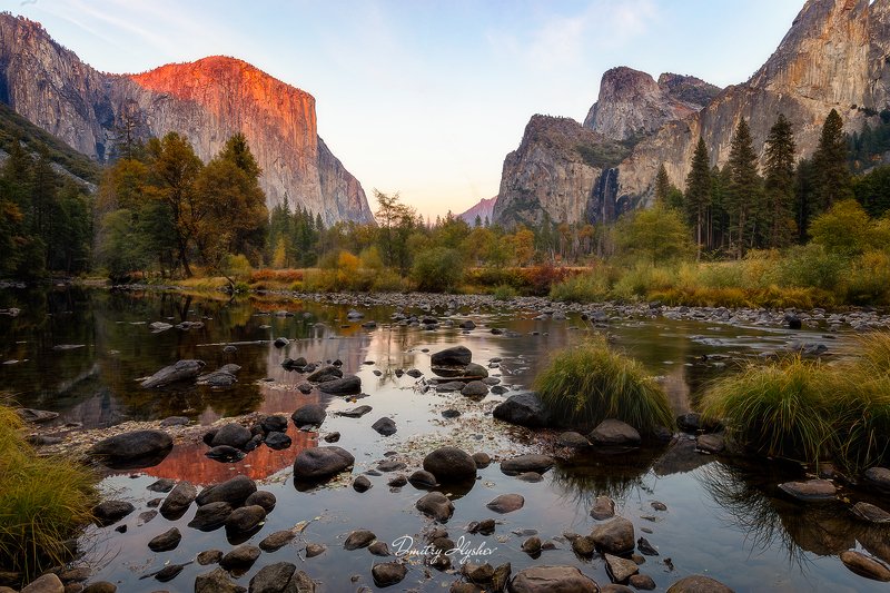 пейзаж, закат, природа, лес, Калифорния, Йосемити,отражения, национальный парк, приключения, путешествие, фототур, Илышев, США, осень, горы, скала Эль Кэпphoto preview