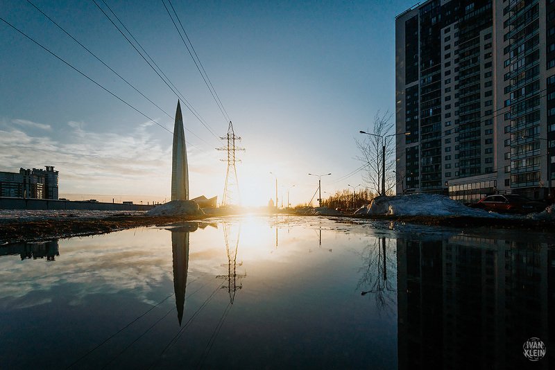 небоскреб, город, здание, архитектура, закат, отражение, россия, петербург, санктпетербург, спб, небо, вечер Башня на закатеphoto preview