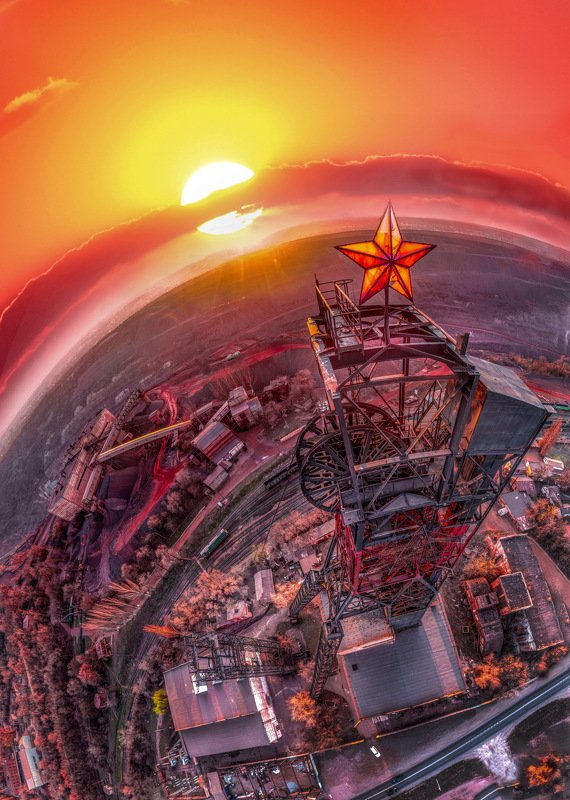 панорама, квадрокоптер, карьеры, пейзаж, промышленный пейзаж, шахты, закат, город, Eufel Industrial Number Two фото превью