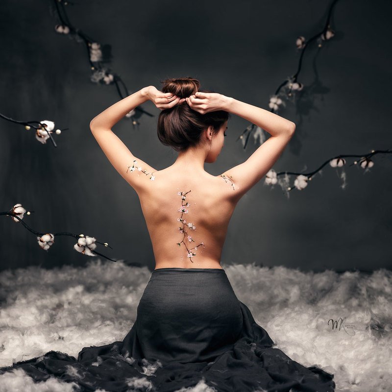 девушка, красота, женственность, постановка, сакура, восточные мотивы Девушка с сакуройphoto preview