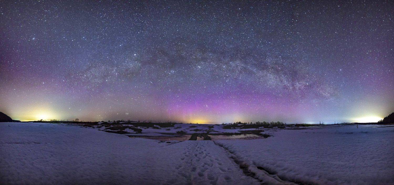 река Чусовая. Автор: Андрей Козлов звезды, млечный путь, ночь, астрофото, река, северное сияние, Андрей Козлов