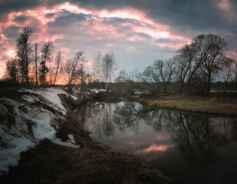 лес, природа, пейзаж, весна, река, вода, ручей, подмосковье Весенний вечерphoto preview