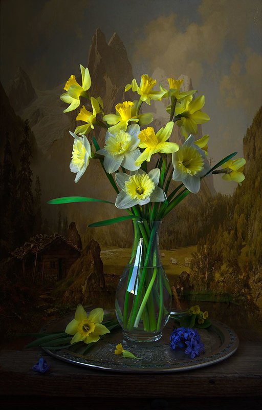 цветочный натюрморт с нарциссами,букет,весна,художественное фото,искусство. photo preview